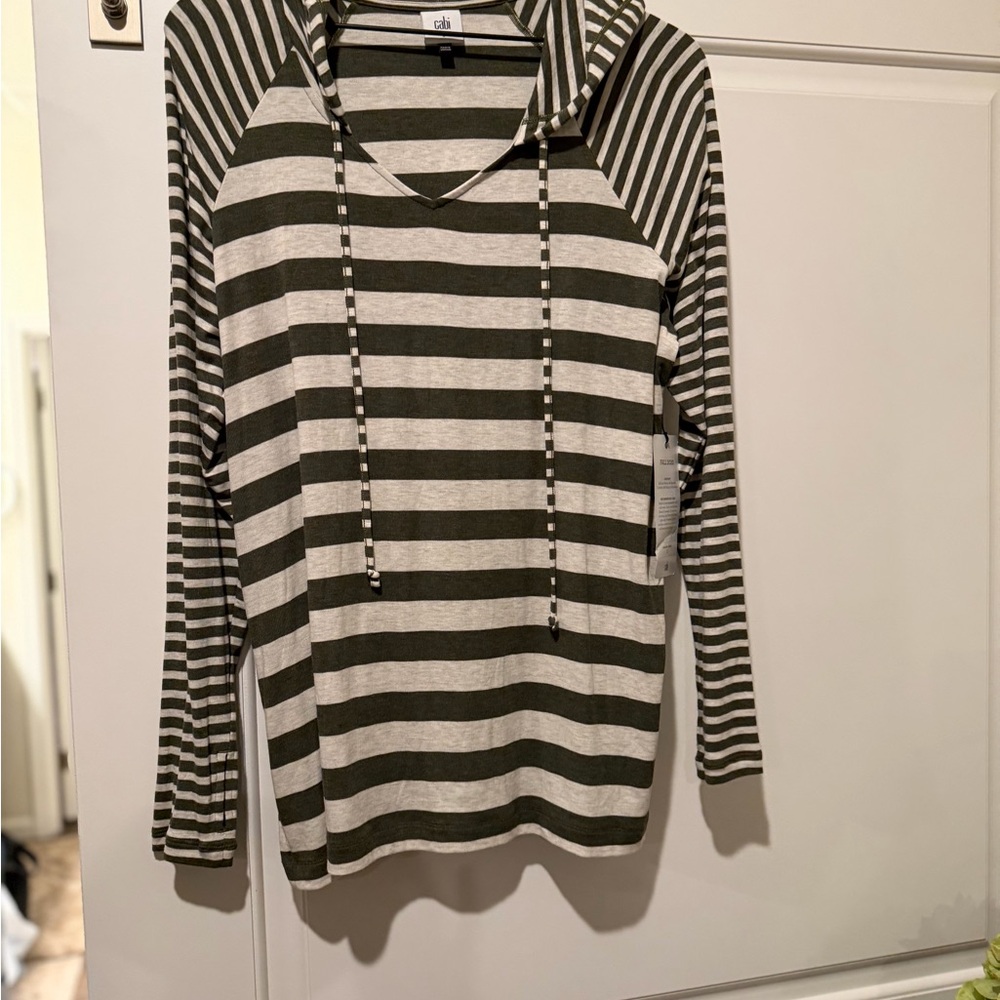 CAbi Green and White Striped Hoodie
